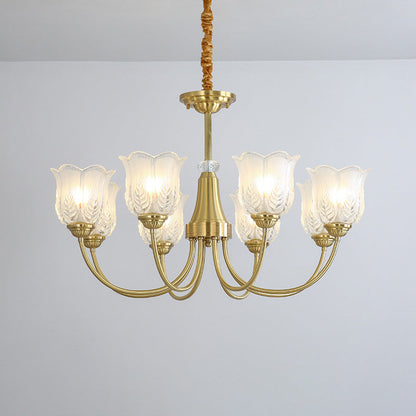 Traditional French Brass Glass Crystal Floral Bud 6/8/10/12 Light Chandeliers For Living Room