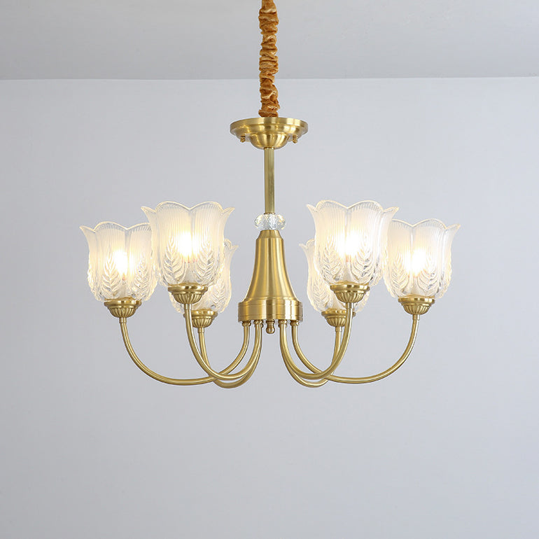 Traditional French Brass Glass Crystal Floral Bud 6/8/10/12 Light Chandeliers For Living Room