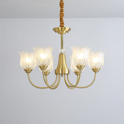 Traditional French Brass Glass Crystal Floral Bud 6/8/10/12 Light Chandeliers For Living Room