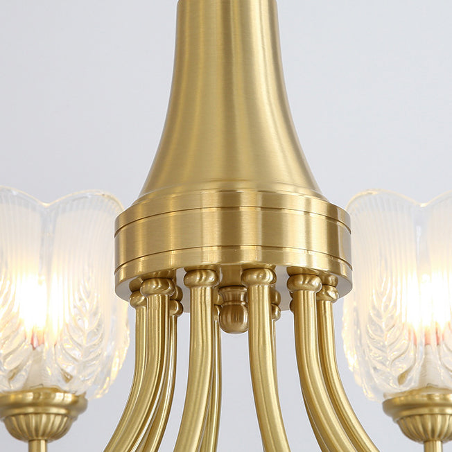 Traditional French Brass Glass Crystal Floral Bud 6/8/10/12 Light Chandeliers For Living Room