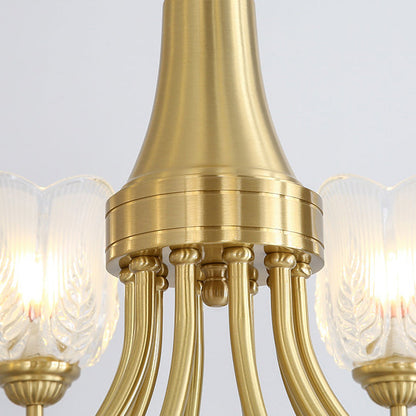 Traditional French Brass Glass Crystal Floral Bud 6/8/10/12 Light Chandeliers For Living Room