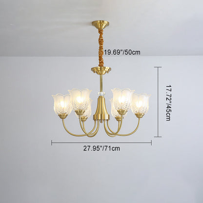 Traditional French Brass Glass Crystal Floral Bud 6/8/10/12 Light Chandeliers For Living Room