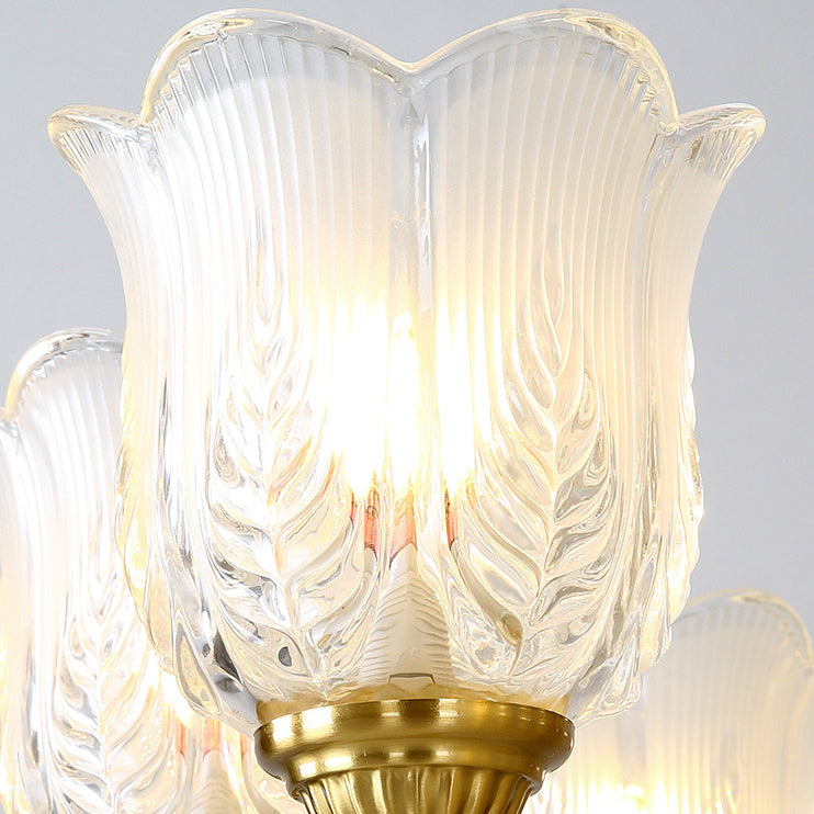 Traditional French Brass Glass Crystal Floral Bud 6/8/10/12 Light Chandeliers For Living Room