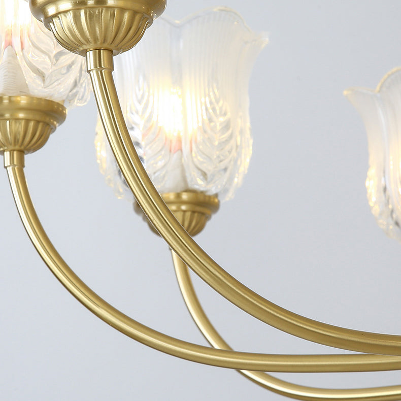 Traditional French Brass Glass Crystal Floral Bud 6/8/10/12 Light Chandeliers For Living Room