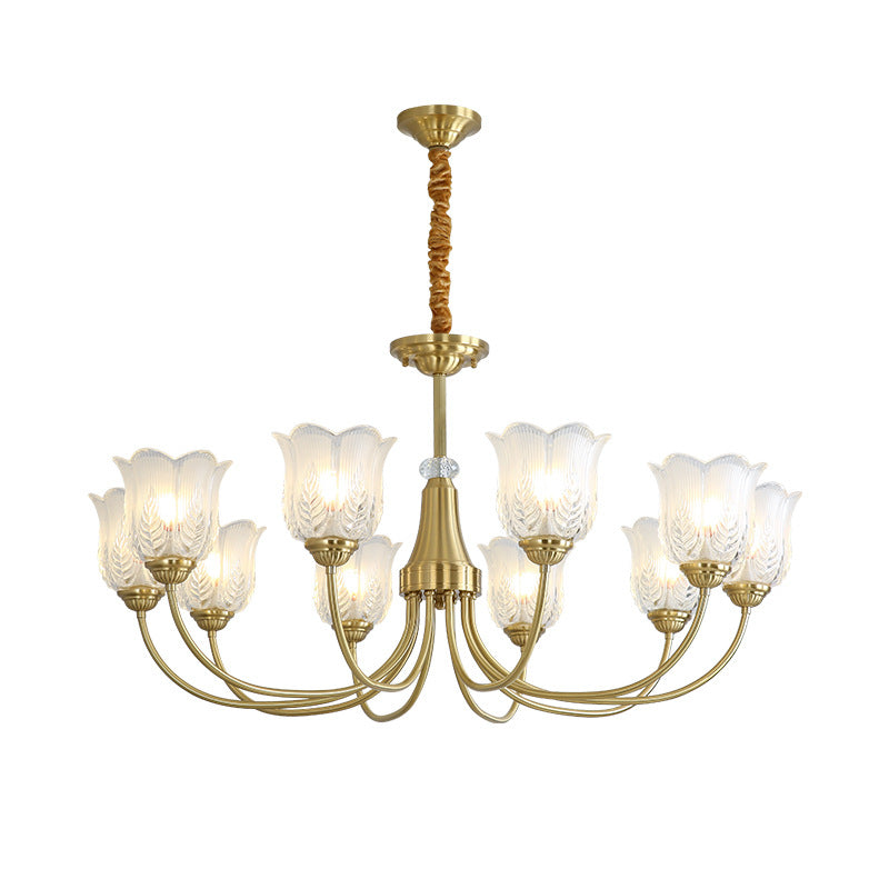 Traditional French Brass Glass Crystal Floral Bud 6/8/10/12 Light Chandeliers For Living Room