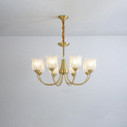 Traditional French Brass Glass Crystal Floral Bud 6/8/10/12 Light Chandeliers For Living Room