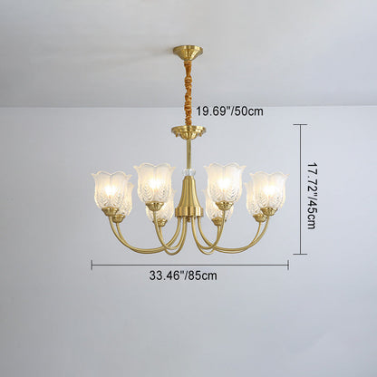 Traditional French Brass Glass Crystal Floral Bud 6/8/10/12 Light Chandeliers For Living Room