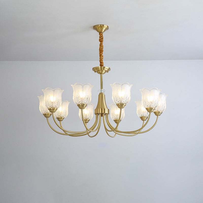 Traditional French Brass Glass Crystal Floral Bud 6/8/10/12 Light Chandeliers For Living Room