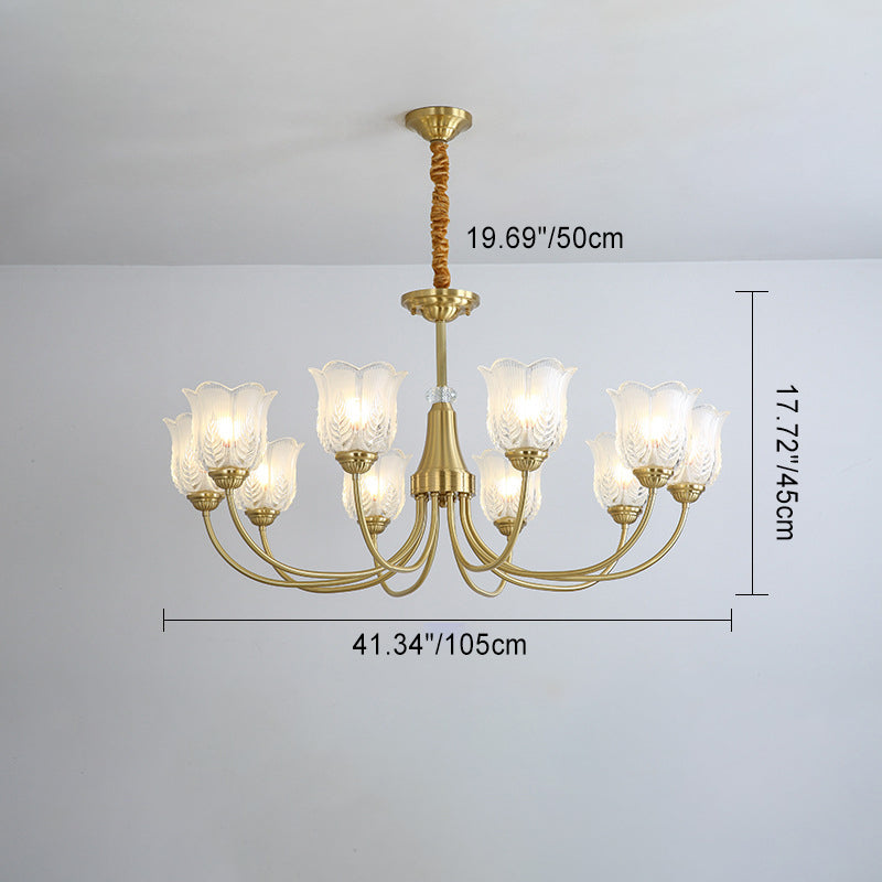 Traditional French Brass Glass Crystal Floral Bud 6/8/10/12 Light Chandeliers For Living Room