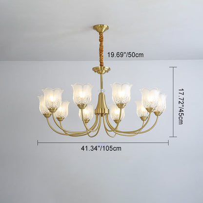 Traditional French Brass Glass Crystal Floral Bud 6/8/10/12 Light Chandeliers For Living Room