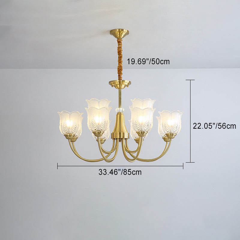 Traditional French Brass Glass Crystal Floral Bud 6/8/10/12 Light Chandeliers For Living Room