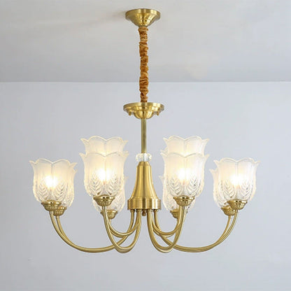 Traditional French Brass Glass Crystal Floral Bud 6/8/10/12 Light Chandeliers For Living Room