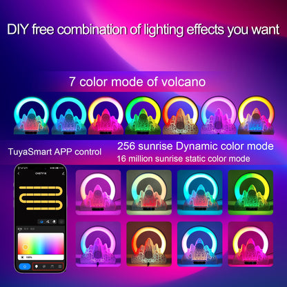Contemporary Creative ABS Rechargeable Bluetooth Circle Volcano Crackle Clock LED Ambient Light Table Lamp For Bedside