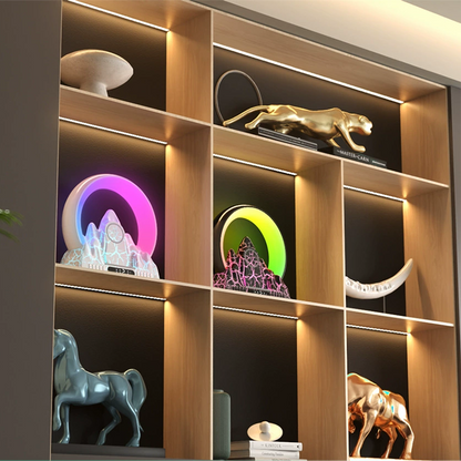 Contemporary Creative ABS Rechargeable Bluetooth Circle Volcano Crackle Clock LED Ambient Light Table Lamp For Bedside