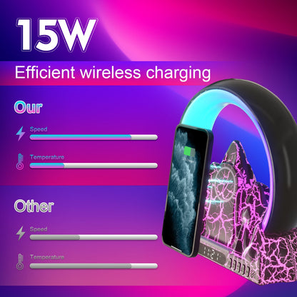 Contemporary Creative ABS Rechargeable Bluetooth Circle Volcano Crackle Clock LED Ambient Light Table Lamp For Bedside