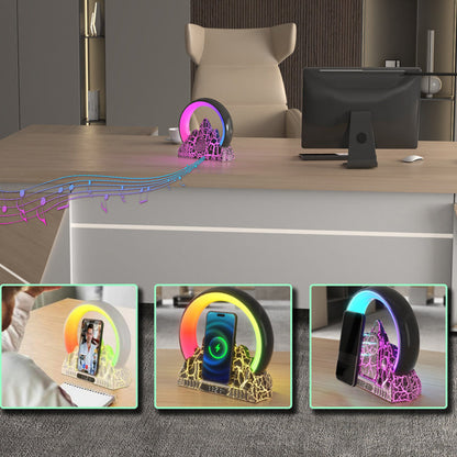 Contemporary Creative ABS Rechargeable Bluetooth Circle Volcano Crackle Clock LED Ambient Light Table Lamp For Bedside