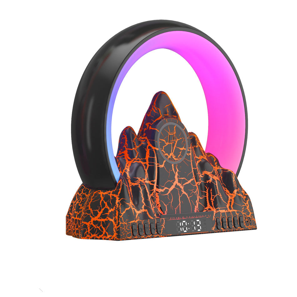 Contemporary Creative ABS Rechargeable Bluetooth Circle Volcano Crackle Clock LED Ambient Light Table Lamp For Bedside