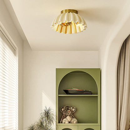 Traditional French Resin Metal Bowl Ruffle 2-Light Semi-Flush Mount Ceiling Light For Hallway