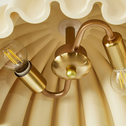 Traditional French Resin Metal Bowl Ruffle 2-Light Semi-Flush Mount Ceiling Light For Hallway