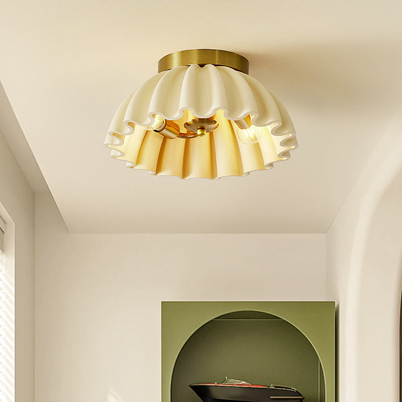 Traditional French Resin Metal Bowl Ruffle 2-Light Semi-Flush Mount Ceiling Light For Hallway