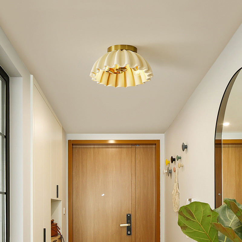 Traditional French Resin Metal Bowl Ruffle 2-Light Semi-Flush Mount Ceiling Light For Hallway