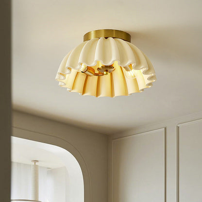 Traditional French Resin Metal Bowl Ruffle 2-Light Semi-Flush Mount Ceiling Light For Hallway