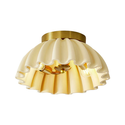 Traditional French Resin Metal Bowl Ruffle 2-Light Semi-Flush Mount Ceiling Light For Hallway