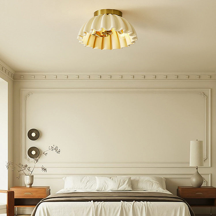 Traditional French Resin Metal Bowl Ruffle 2-Light Semi-Flush Mount Ceiling Light For Hallway