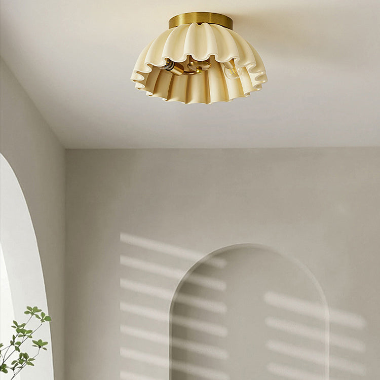 Traditional French Resin Metal Bowl Ruffle 2-Light Semi-Flush Mount Ceiling Light For Hallway