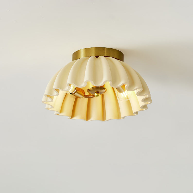 Traditional French Resin Metal Bowl Ruffle 2-Light Semi-Flush Mount Ceiling Light For Hallway