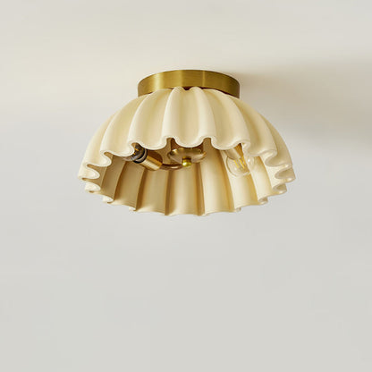 Traditional French Resin Metal Bowl Ruffle 2-Light Semi-Flush Mount Ceiling Light For Hallway