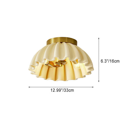 Traditional French Resin Metal Bowl Ruffle 2-Light Semi-Flush Mount Ceiling Light For Hallway
