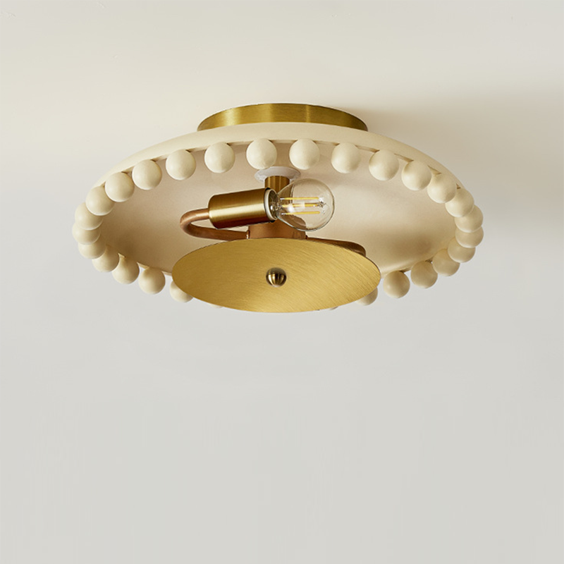 Traditional French Resin Metal Bowl Round Ball 2-Light Semi-Flush Mount Ceiling Light For Hallway