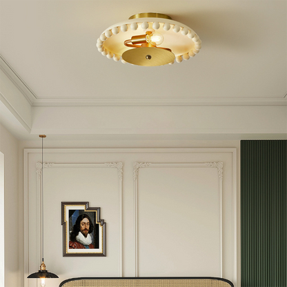 Traditional French Resin Metal Bowl Round Ball 2-Light Semi-Flush Mount Ceiling Light For Hallway