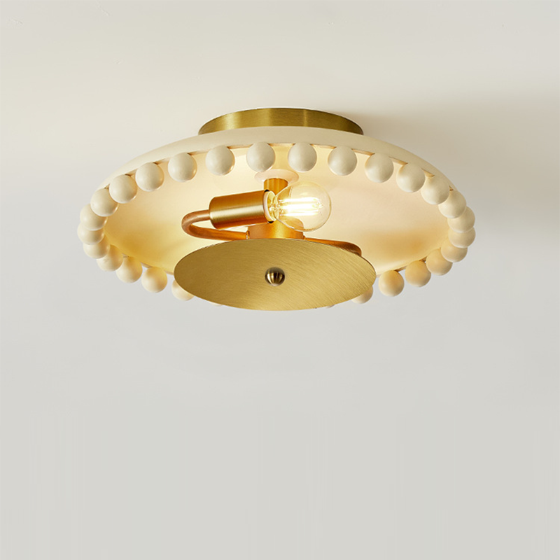 Traditional French Resin Metal Bowl Round Ball 2-Light Semi-Flush Mount Ceiling Light For Hallway