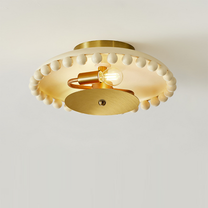 Traditional French Resin Metal Bowl Round Ball 2-Light Semi-Flush Mount Ceiling Light For Hallway