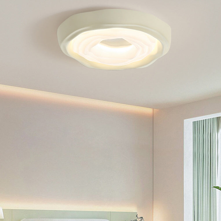 Contemporary Scandinavian Iron PE HIPS Round Cookie Texture LED Flush Mount Ceiling Light For Bedroom