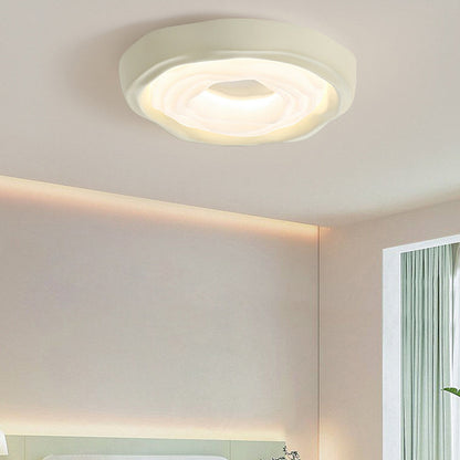 Contemporary Scandinavian Iron PE HIPS Round Cookie Texture LED Flush Mount Ceiling Light For Bedroom