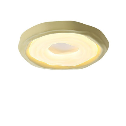 Contemporary Scandinavian Iron PE HIPS Round Cookie Texture LED Flush Mount Ceiling Light For Bedroom