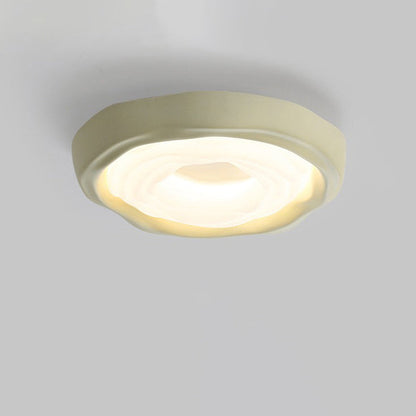 Contemporary Scandinavian Iron PE HIPS Round Cookie Texture LED Flush Mount Ceiling Light For Bedroom