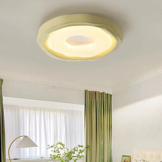 Contemporary Scandinavian Iron PE HIPS Round Cookie Texture LED Flush Mount Ceiling Light For Bedroom