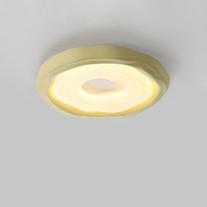 Contemporary Scandinavian Iron PE HIPS Round Cookie Texture LED Flush Mount Ceiling Light For Bedroom