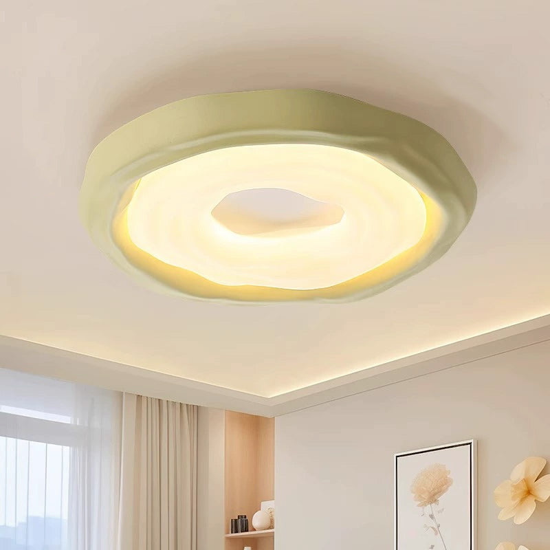 Contemporary Scandinavian Iron PE HIPS Round Cookie Texture LED Flush Mount Ceiling Light For Bedroom