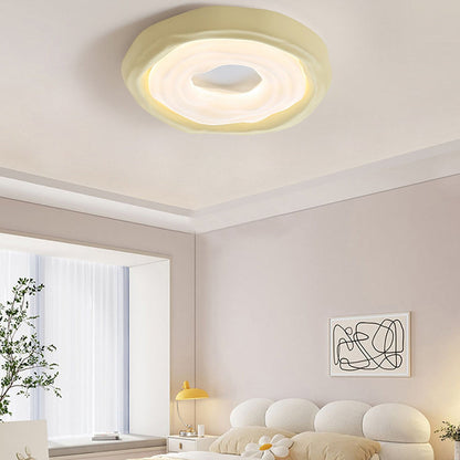 Contemporary Scandinavian Iron PE HIPS Round Cookie Texture LED Flush Mount Ceiling Light For Bedroom