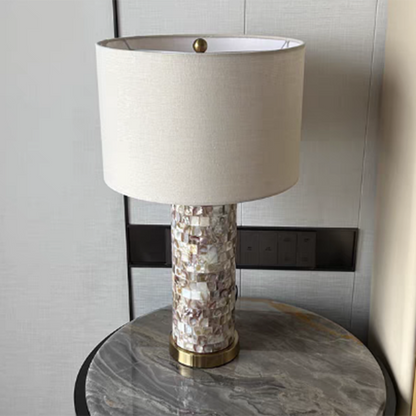 Contemporary Creative Shell Patch Fabric Iron Cylinder 1-Light Table Lamp For Bedside
