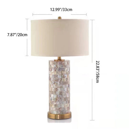 Contemporary Creative Shell Patch Fabric Iron Cylinder 1-Light Table Lamp For Bedside