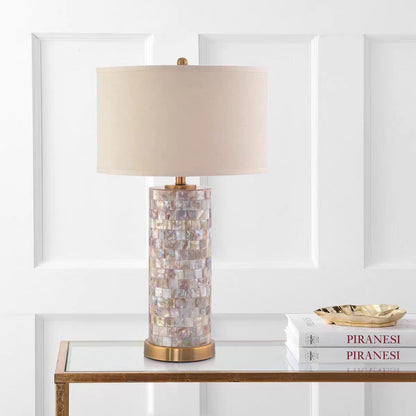 Contemporary Creative Shell Patch Fabric Iron Cylinder 1-Light Table Lamp For Bedside