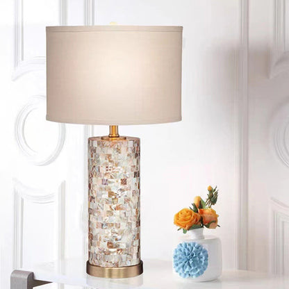 Contemporary Creative Shell Patch Fabric Iron Cylinder 1-Light Table Lamp For Bedside
