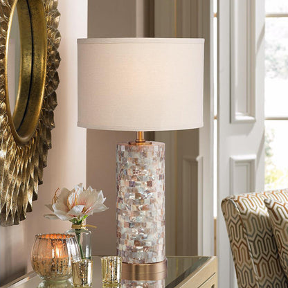Contemporary Creative Shell Patch Fabric Iron Cylinder 1-Light Table Lamp For Bedside