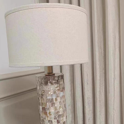Contemporary Creative Shell Patch Fabric Iron Cylinder 1-Light Table Lamp For Bedside